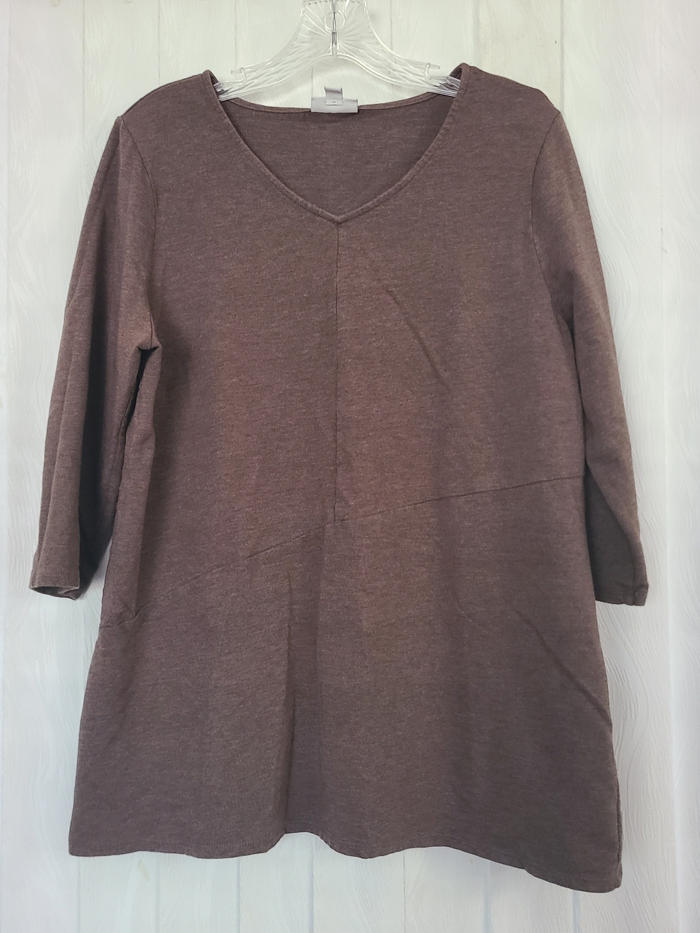 J Jill Pure Jill Sz L Brown V Neck Pima Cotton Blend 3/4 Sleeves Casual Top